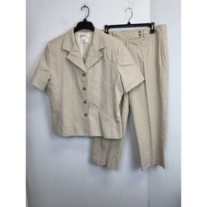 Judith Hart 2 Piece Cropped Pants Set Womens‎ 14/16 Beige/Cream Short Sleeve